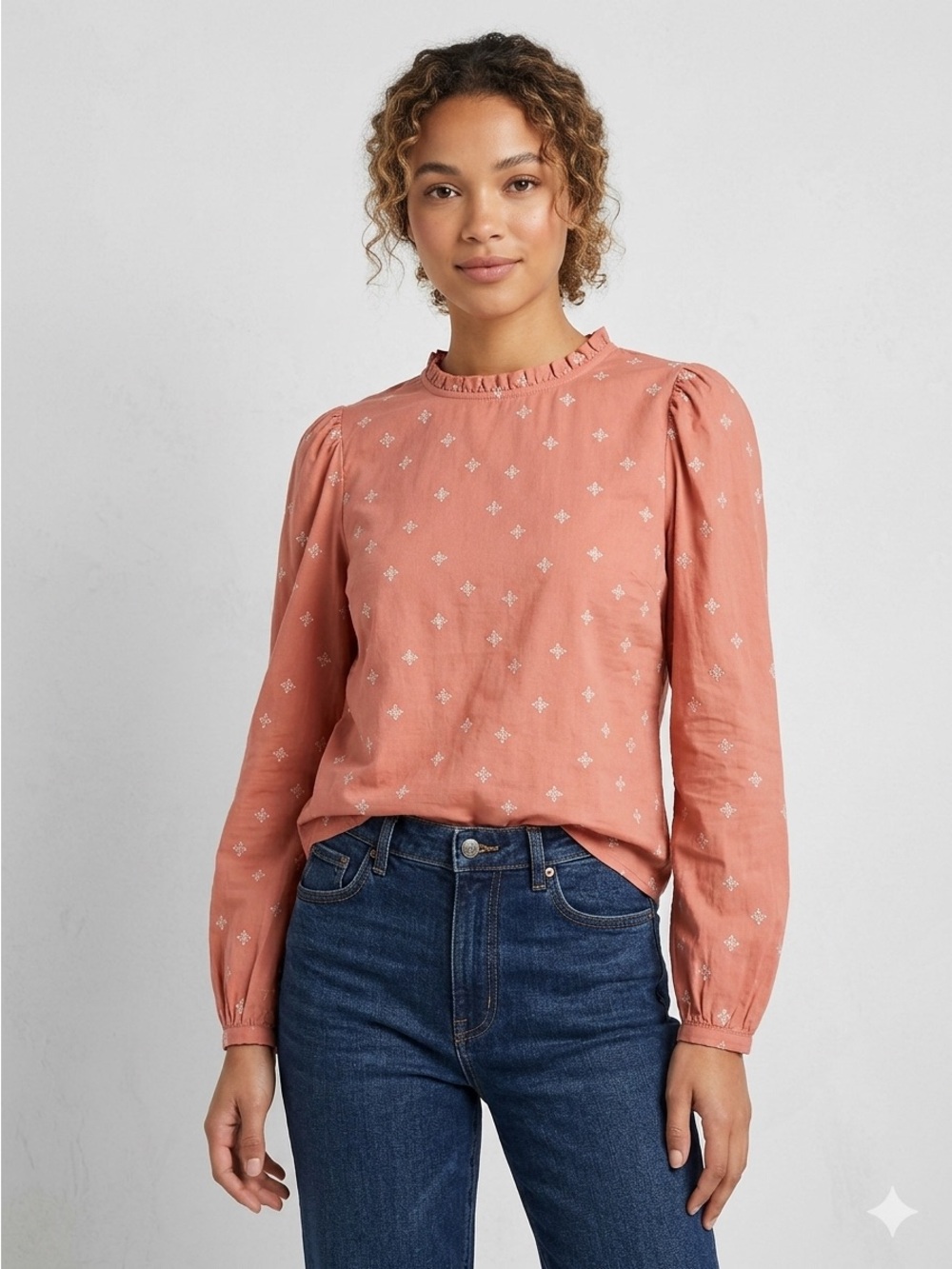 Weatern Festival Boho Style Lightweight Peach Embroidered Long Sleeve Blouse